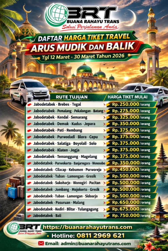Harga Tiket Travel Mudik Lebaran Tahun 2026 Jakarta - Jateng - Jatim