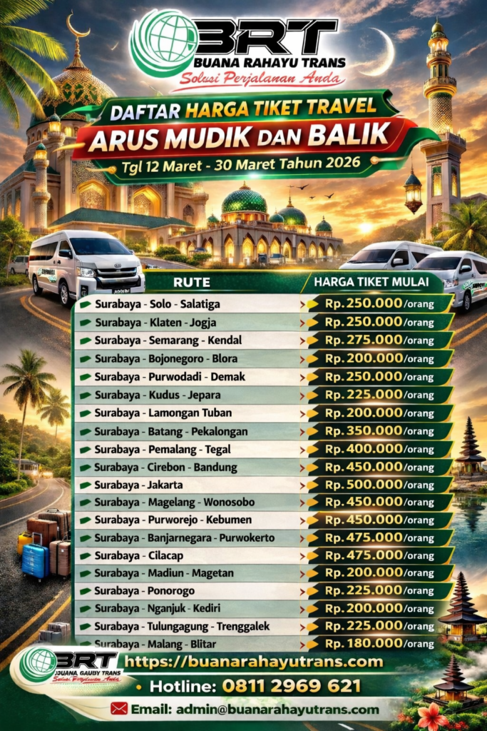 Harga Tiket Travel Mudik Lebaran Tahun 2026 Surabaya Jatim - Jateng - Jabodetabek