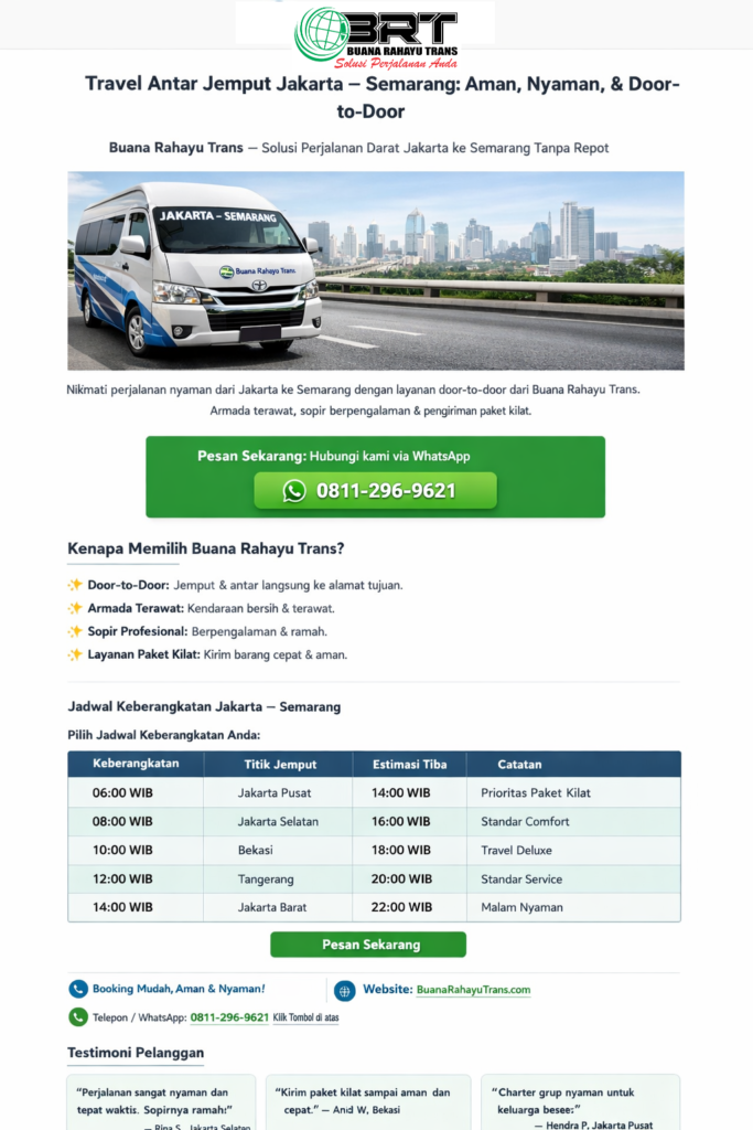 travel Buana Rahayu Trans antar jemput Jakarta ke Semarang, perjalanan aman dan nyaman